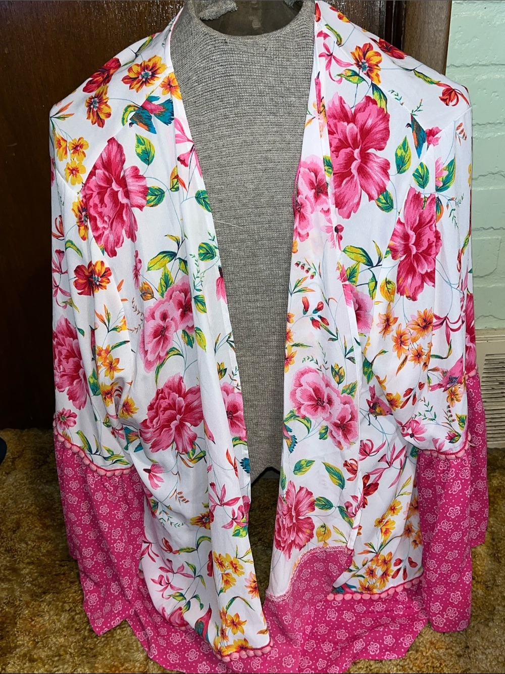 The Pioneer Woman Pink Floral Open-Front Kimono Cardigan